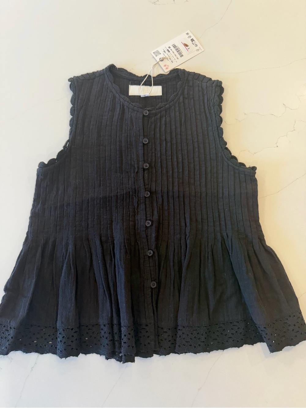 Zara Girls Black Ribbed Button-Front Tank